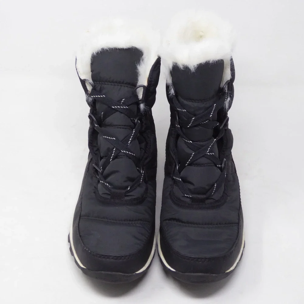 Sorel Womens Whitney Short Lace Snow Boots Black Faux Fur Trim NL2776-010 Size 7